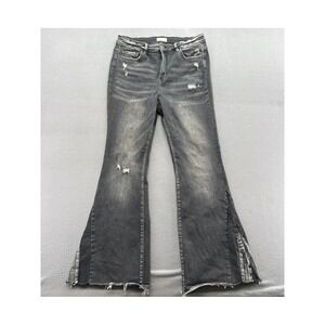 Altar'd State Jeans Distressed Flare Black High Rise Raw Hem Size 31 Distressed